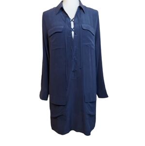 EQUIPMENT FEMME Women's 100% Silk Front tie Long Sleeve Dress Navy Size …